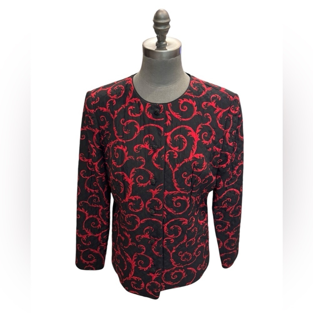 Talbots Pure Silk Red and Black Paisley Print Blazer Size 14